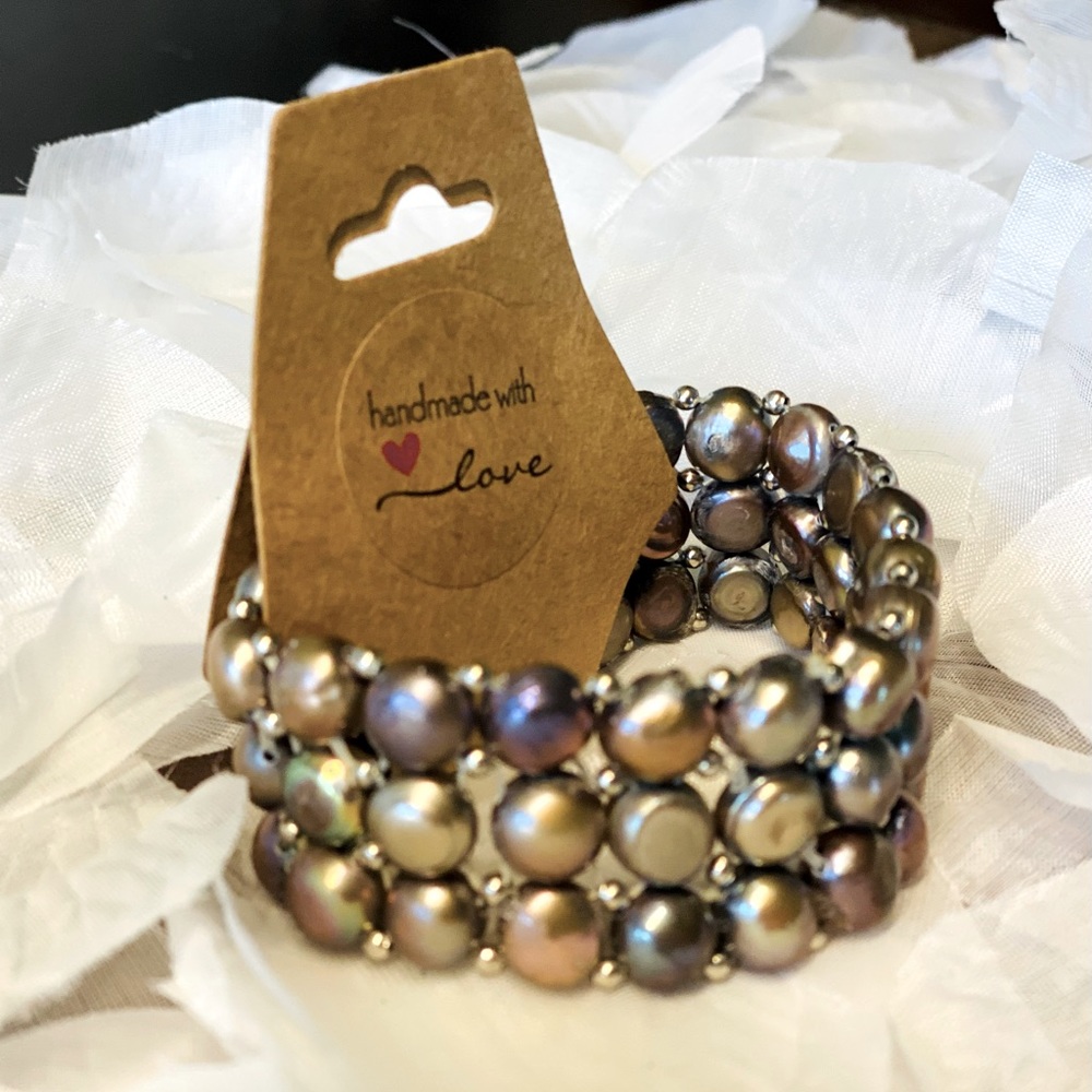 Triple layer purple rice pearl bracelet